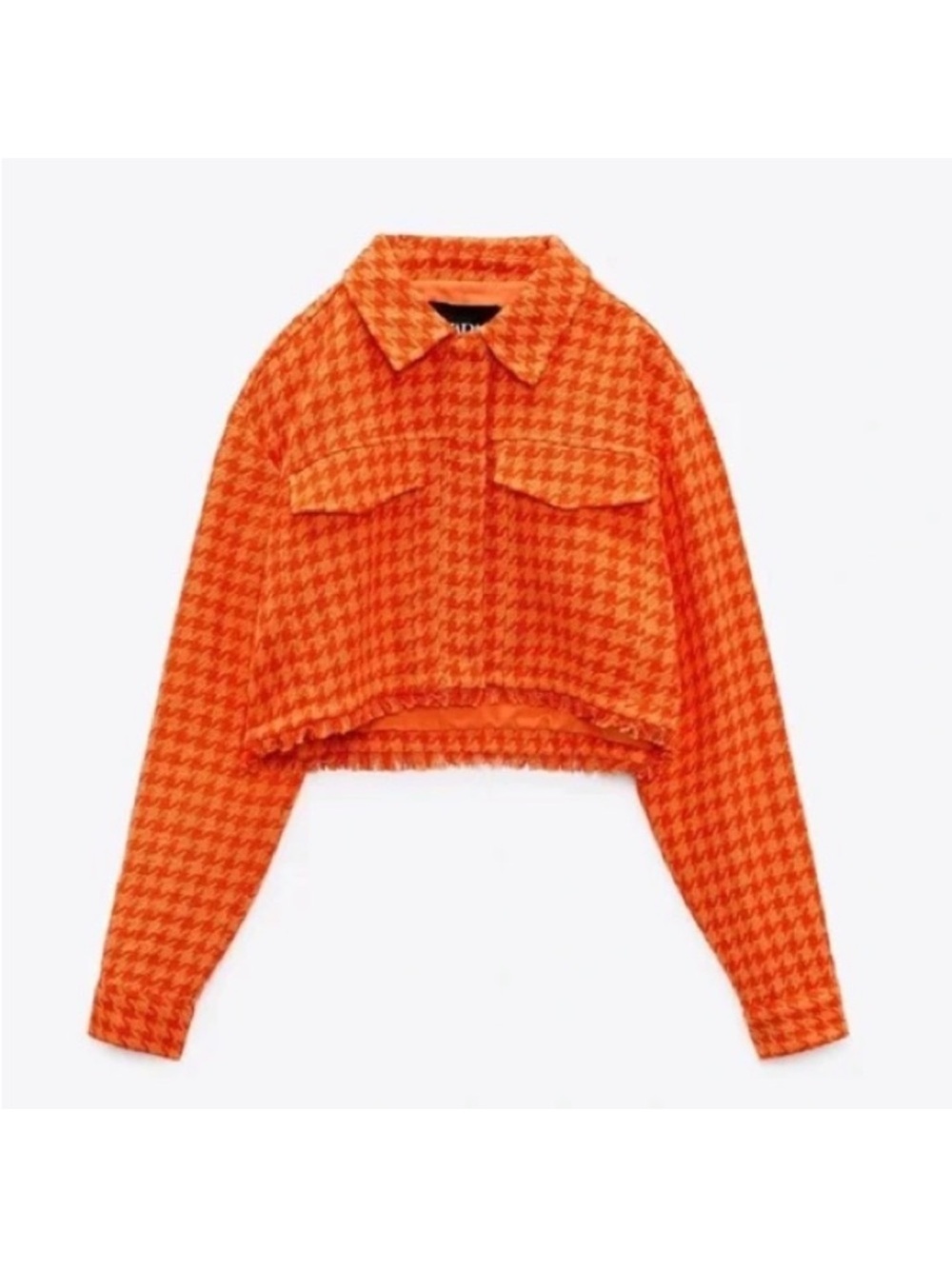 Zara Orange Houndstooth Cropped Jacket